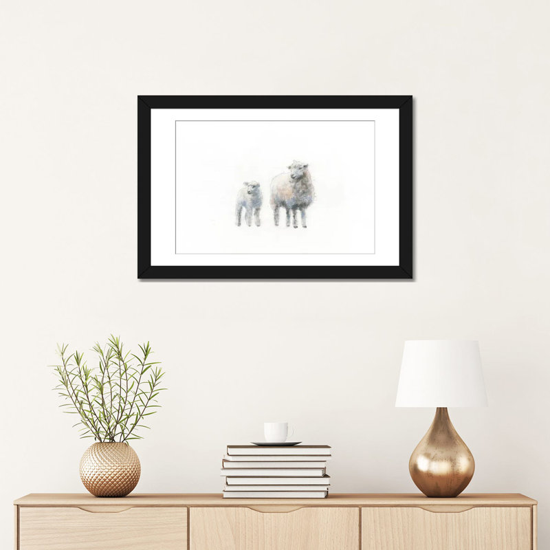 «Sheep and Lamb», impression sur toile tendue, Papier d'art encadré noir, Blanc, H 24 po x l 32 po x P 1 po