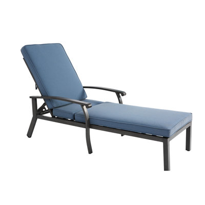 Fauteuil lounge en fonte d'aluminium avec revêtement en tissu croisé bleu, roulettes et dossier réglable. Dimensions de l'emballage : 41,73 x 24,41 x 12,99 pouces (106 x 62 x 33 cm). Poids : 40,79 lb (18,5 kg). Profondeur : 41,73 pouces (106 x 62 x 33 cm). Hauteur : 12,99 pouces (33 cm).