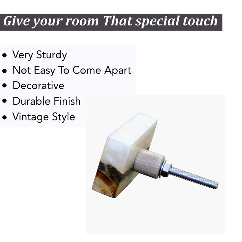 Set of 6 Tan and Dark Brown Wood Rectangular Knobs with Marble