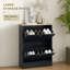 Armoire à chaussures mince pour le vestibule, armoire de rangement pour chaussures moderne cachée avec 2 tiroirs rabattables et tablettes réglables pour 12 paires de chaussures, noir