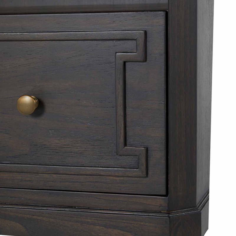 Glenwood 1 - Drawer Solid Wood Nightstand, Forest Black/Agros White Stone/Brass
