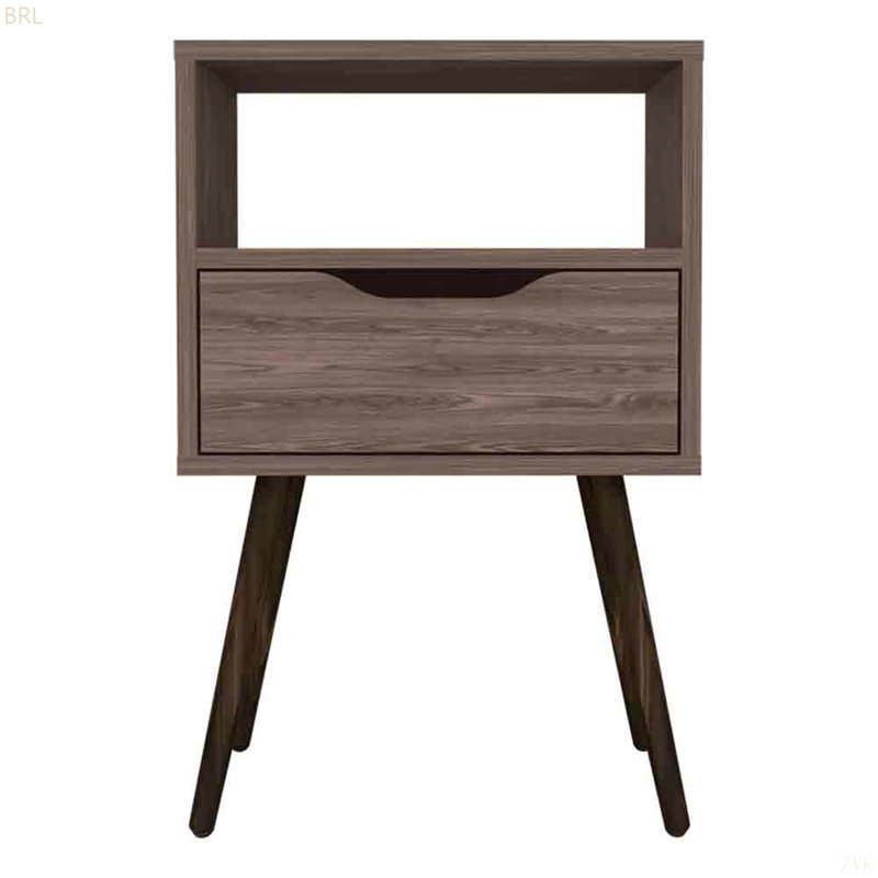 Table de chevet Fugaz, tablette ouverte, tiroir simple, Noyer