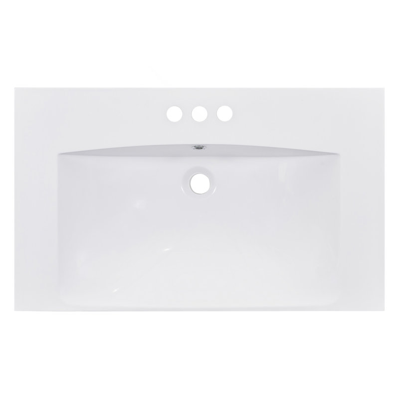 30" Single Bathroom Basin Sink, Vanity Top Only, 3-Faucet Holes, Resin