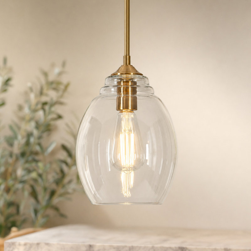 Luminaire suspendu en laiton 1 lumière avec abat-jour en verre transparent Modern Kitchen Island Dome