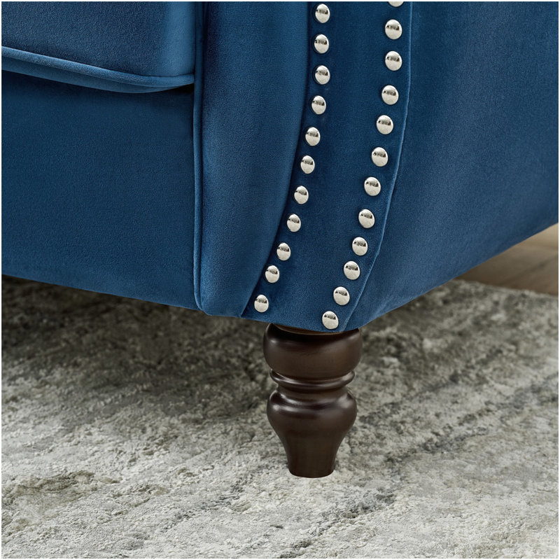 Canapé 67 po Chesterfield FabricVelvet Upholstery Fabric, H 29 po x l 67 po x P 33 po, Bleu