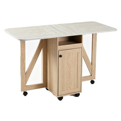 Dual Drop Leaf Foldable Dining Table Rolling Kitchen Island Cart Light Oak Lockable Casters Storage Cabinet with Removable Wine Rack
