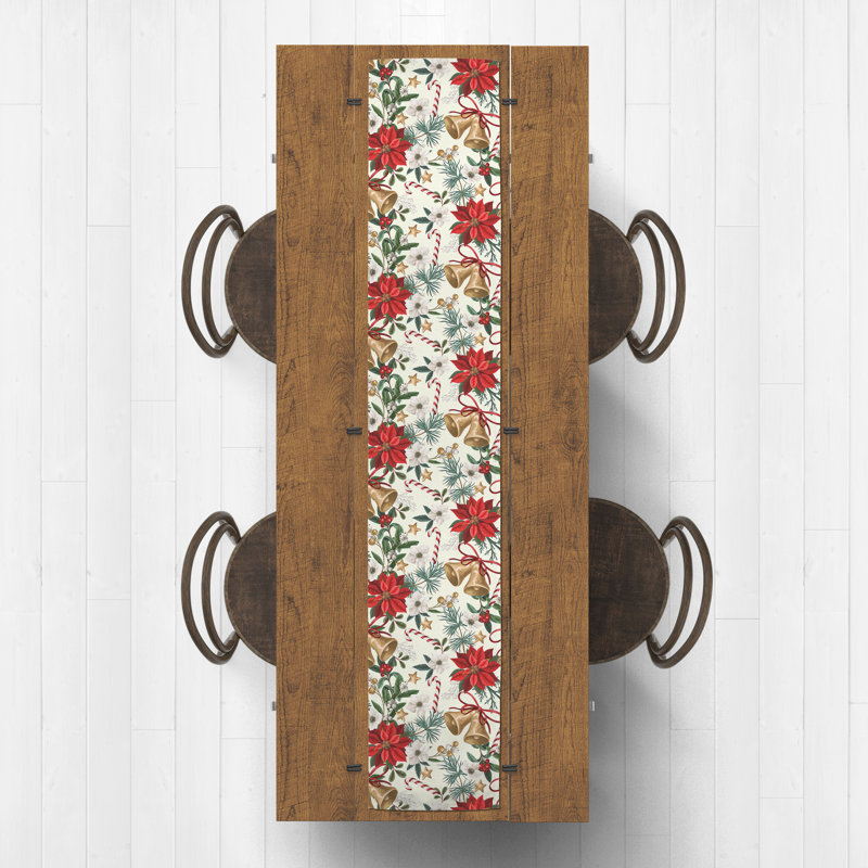 Jennetta Rectangle Floral Christmas Polyester Table Runner, 72" x 16"