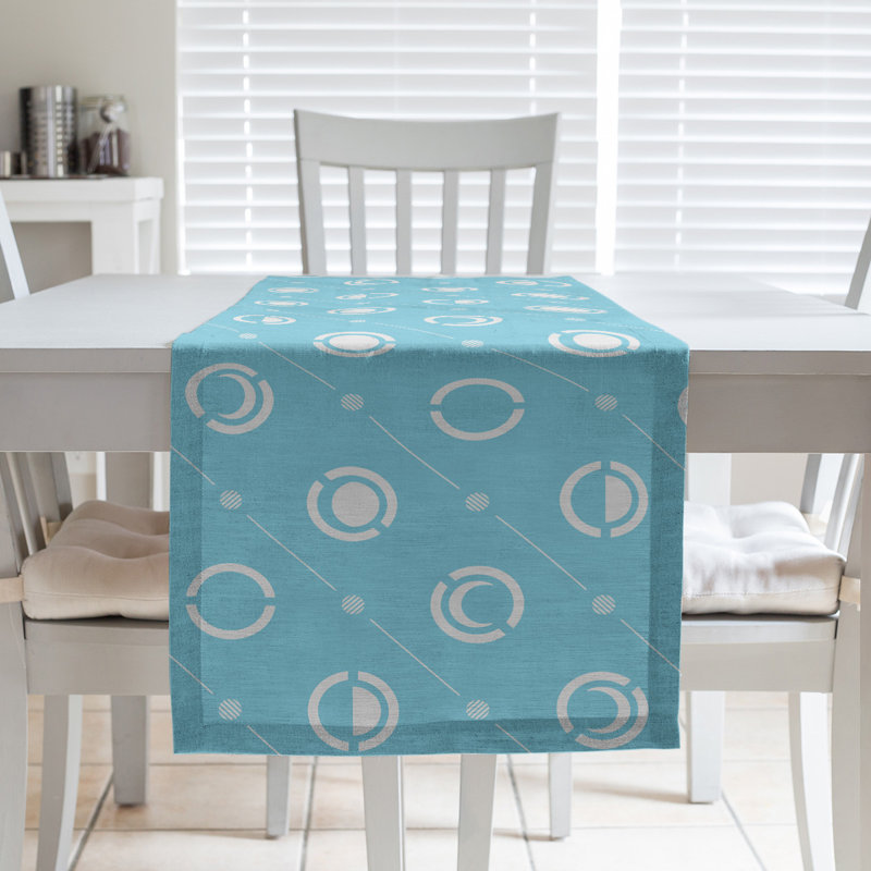 Classic Moon Phases Table Runner, 16" x 72", Light Teal/White