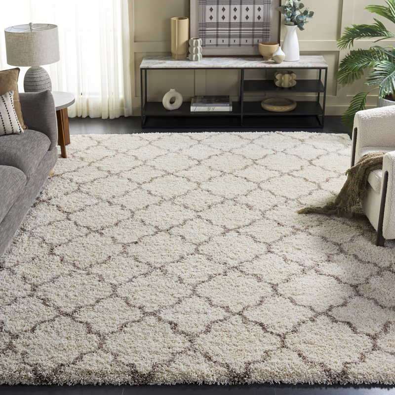 Tapis à motif géométrique Bonaire, Rectangle 8 pi x 10 pi, Ivoire / gris clair