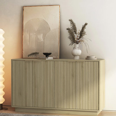 Modern Wood With Fluted Sideboard, Multifunctional Use, Large Storage Capacity, Simple Assembly Buffet Cabinet Adjustable Shelves, Accent Console Tabl