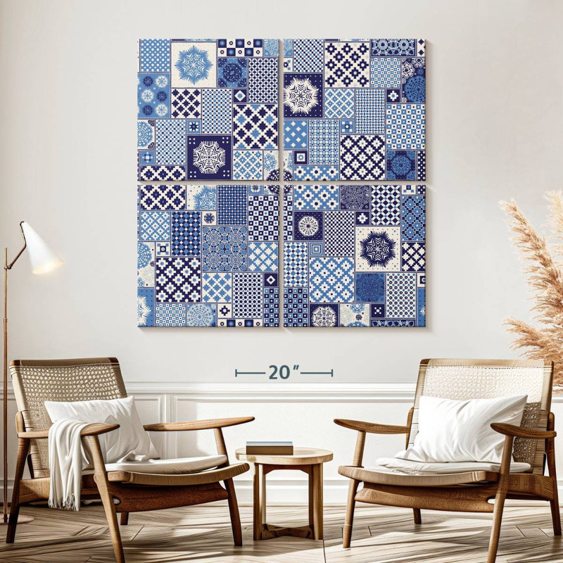 Blue Geometric Patchwork, 57" H x 57" W