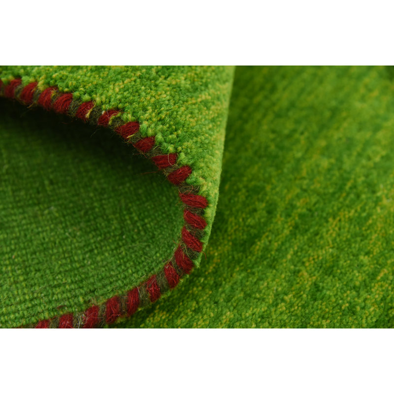 Tapis vert clair en laine noué à la main Taul, Carré 9 pi 10 po