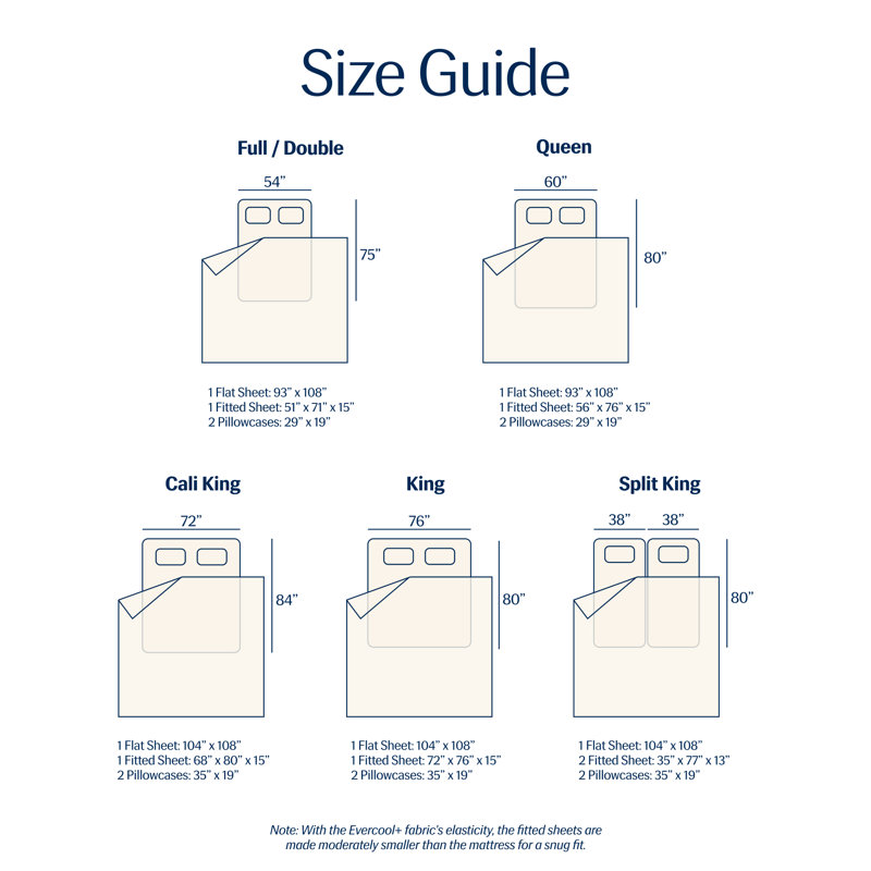 Ensemble de draps 4 pièces REST Everco®, Ensemble de draps pour très grand lit avec 2 taie, Neige, ivoire