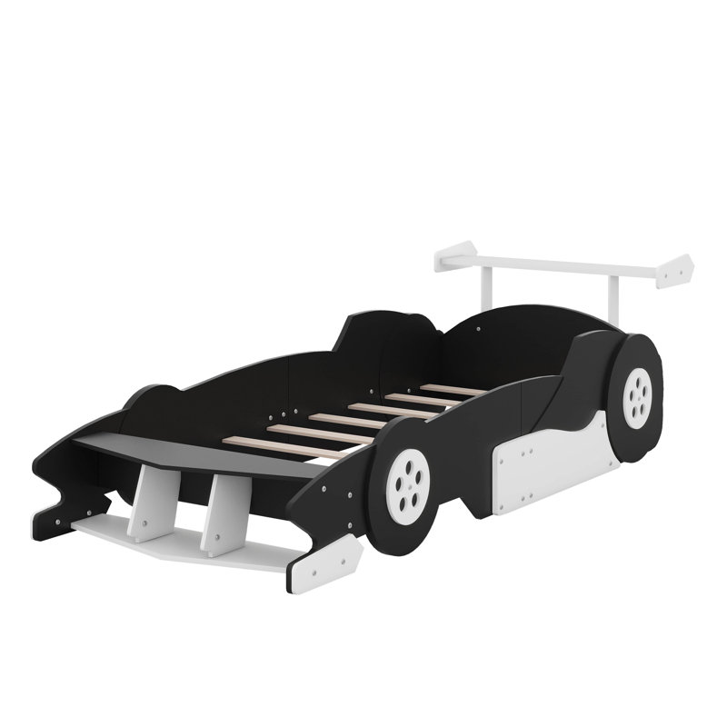Race Car-Shaped Platform Bed With Wheels, Twin, Black