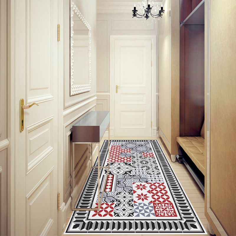 Aaheli Vinyl Machine Printed Area Rug, Rectangle 2'7.5" x 9'10.1"
