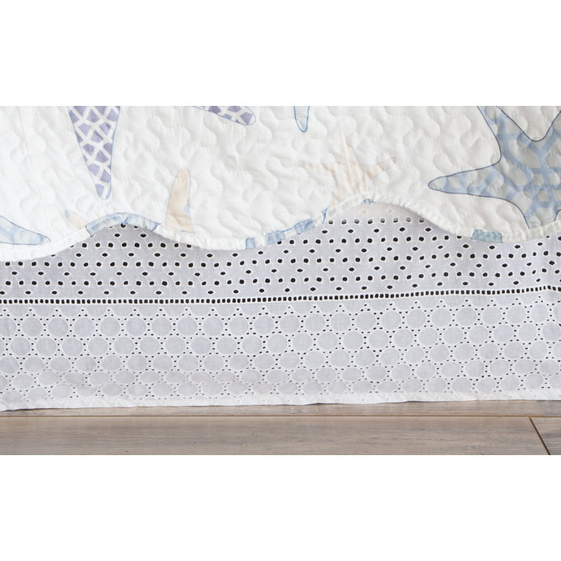 White Cotton Eyelet Lace Twin Bed Skirt with Split Corners