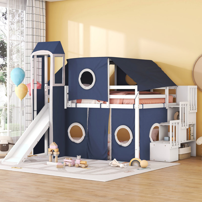 Lit mezzanine double avec tente et tour, Lit double