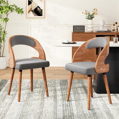 Chaise de salle à manger rembourrée en bois foncé gris foncé avec 2 courbes pour la cuisine et le salon