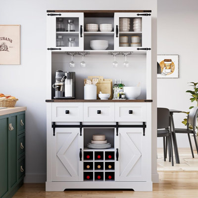 Farmhouse Buffet Cabinet With Storage, 72" Wine Bar Cabinet With Sliding Barn Door And 3 Drawers by Gracie Oaks