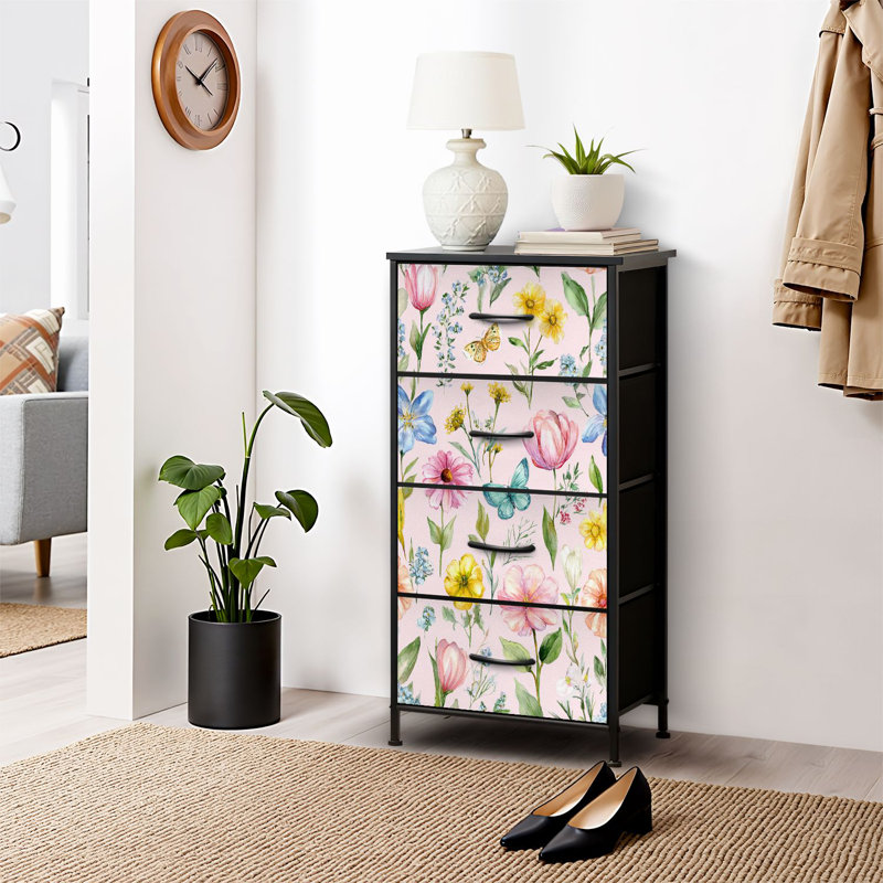 4 Drawer Dresser for Bedroom, Narrow Chest of Drawers, Wooden Top and Study Iron Frame 18"x37.5"-(WxH)