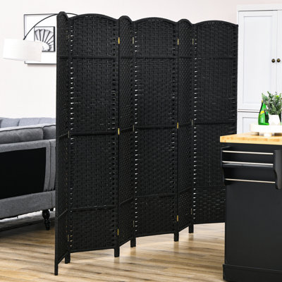 6 Panel Folding Wall Partition, 5.6' Tall Room Divider. Black For Bedroom, Home Office. With Hand-Woven Allure And Arched Top Privacy Screen Tall. Office, Bedroom. Attraction