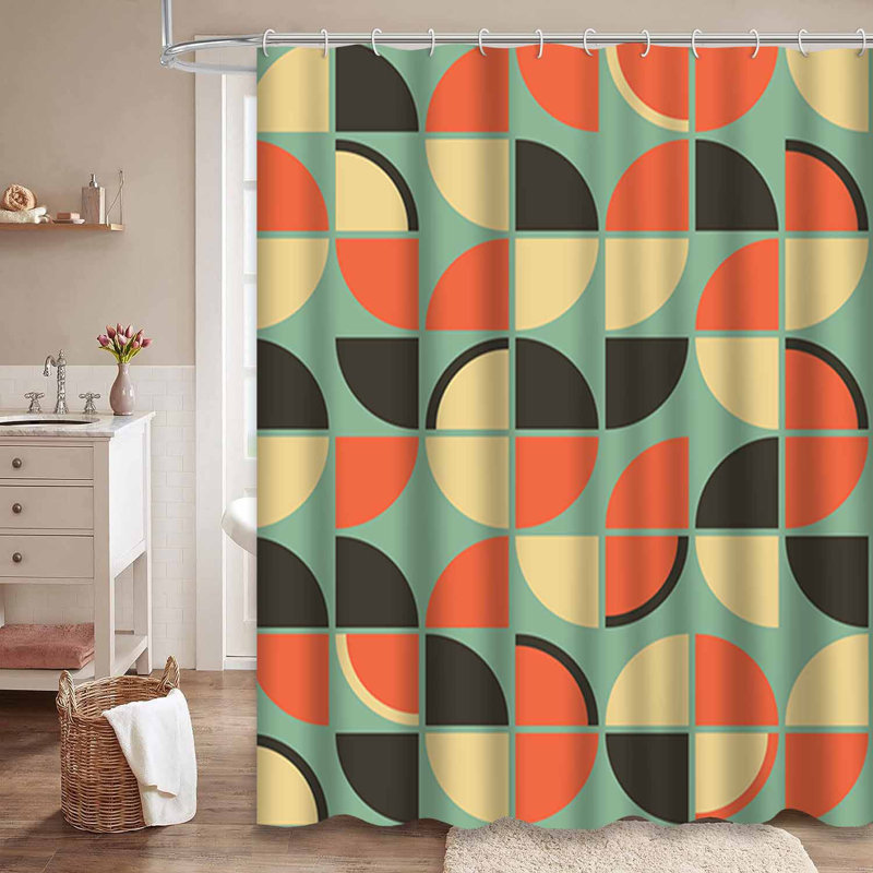 Rideau de douche imperméable rétro Mid Century avec 12 crochets, L 72 po x l 84 po