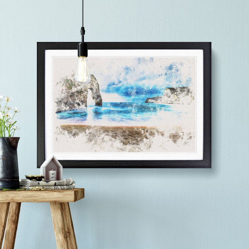 Durdle Door Cliffs In Wareham - Picture Frame Painting, Black Framed, 36cm H x 48cm W x 2cm D