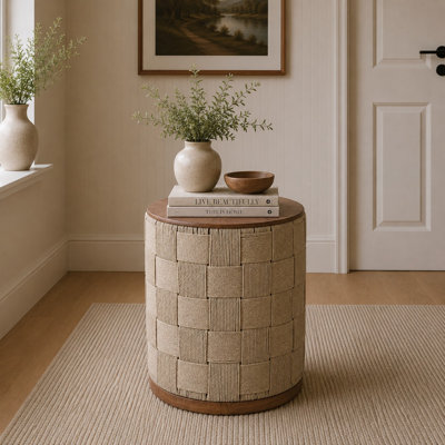 Solid Wood Top Drum Round Side Table