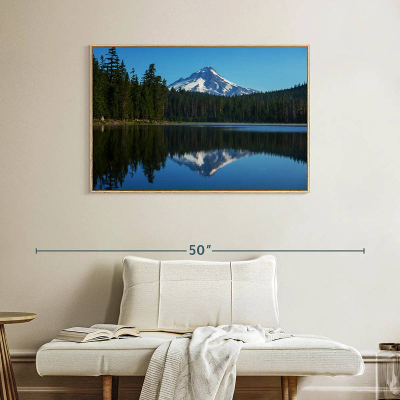 Mount Hood Reflection, Floating Frame Natural Wood, 43" X 29"
