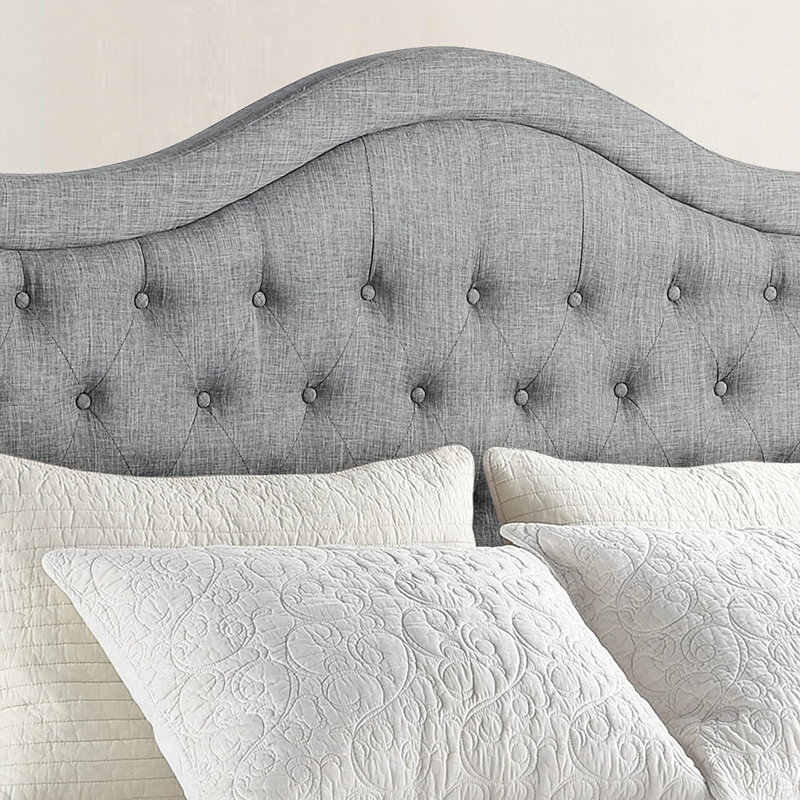 Adjustable Headboard with Fine Linen Upholstery and Button Tufting for Bedroom, Gray, King