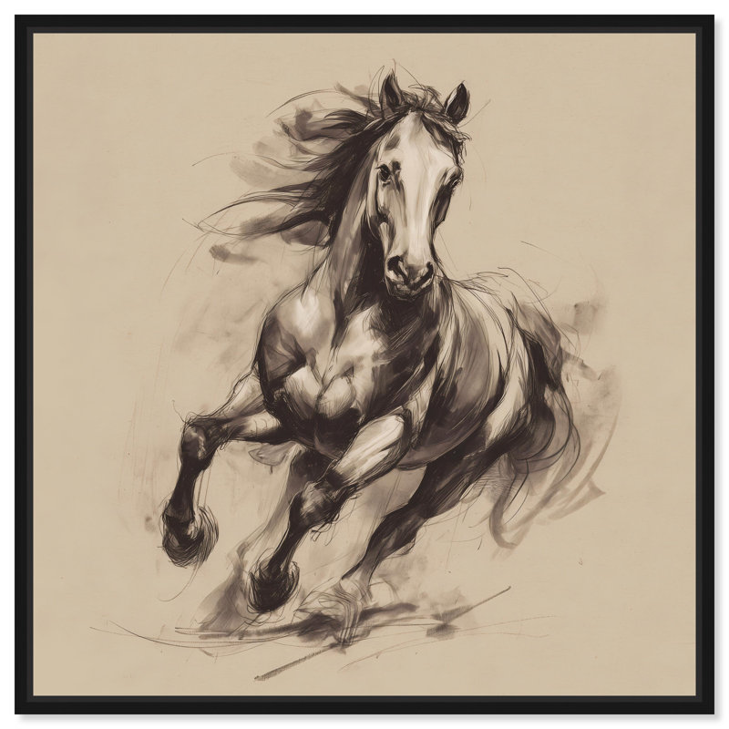 «Bucking Horse», reproduction d'art sur toile encadrée par Art Remedy, cadre noir, 12 x 12, 13"H x 13"W, Black Frame