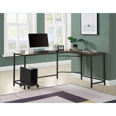 Bureau d'ordinateur en forme de L moderne - peu encombrant avec support roulant | Chêne & amp; Noir | Métal Bois synthétique