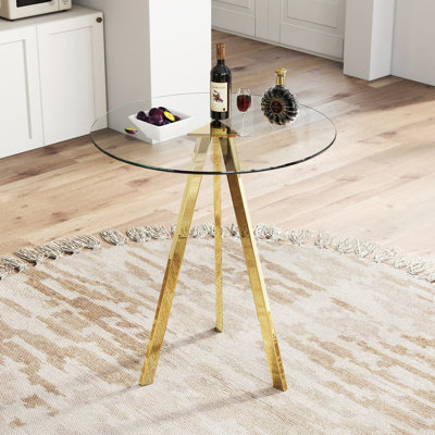 31.5in Glass Dining Table with Aluminum Tray & Metal Legs, Modern Minimalist for Small Spaces