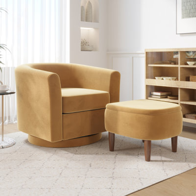 28.35"Wide Swivel Barrel Chair Set with Storage Ottoman