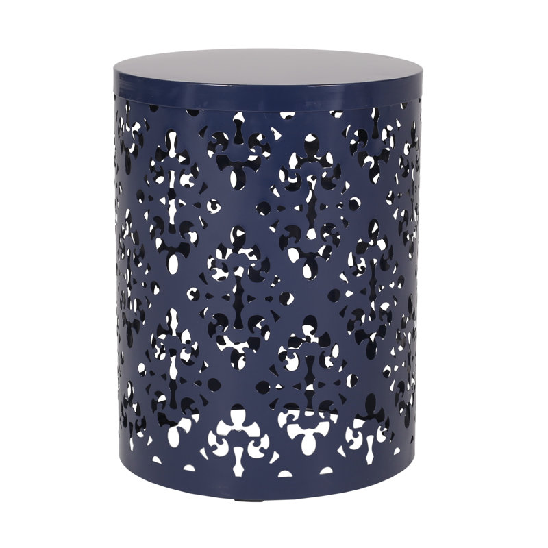 Nadilyn Round Metal Outdoor Side Table , 13.78'' in. W 13.78'' in. D, Navy Blue