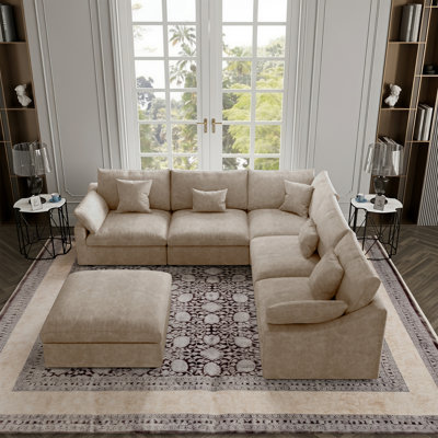6 - Piece Slipcovered Sectional With Ottoman