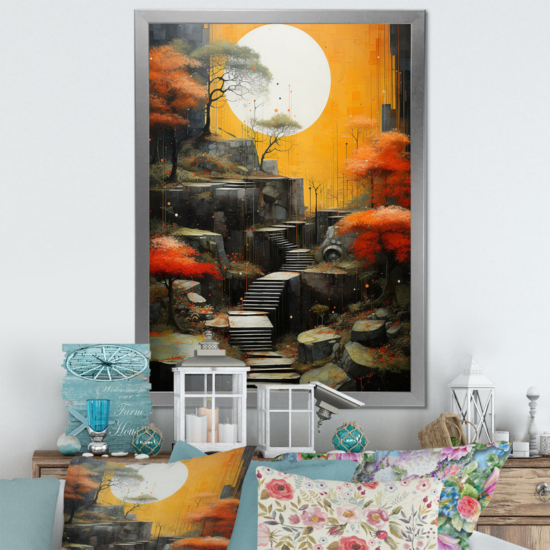 Paysage zen harmonie I - impression, Cadre simple argenté, H 32 po x l 24 po x P 1 po