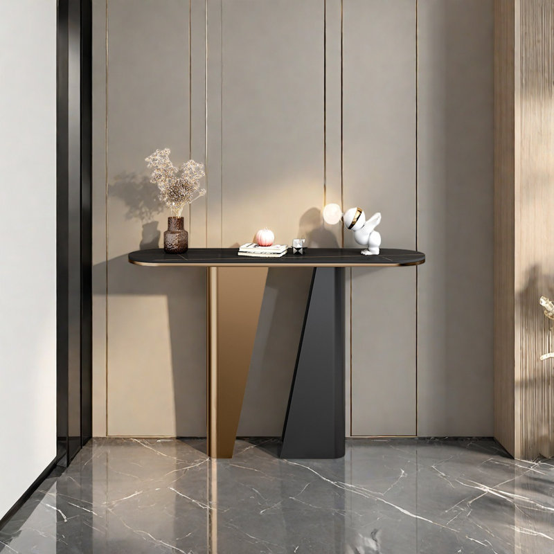 Console Modern Minimalist Art Design, Noir, H 33,46 po x l 39,37 po x P 13,78 po, Or champagne