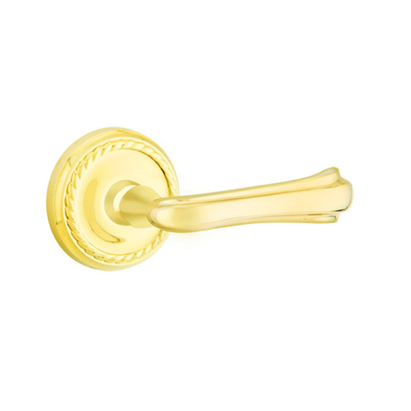 Wembley Round Double Dummy Door Lever with Round Rosette, Right, Bright Brass