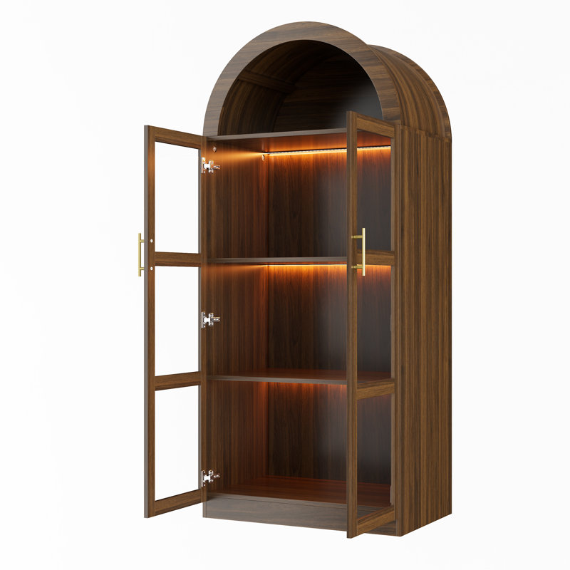Vitrine arquée moderne avec portes en verre, Brun