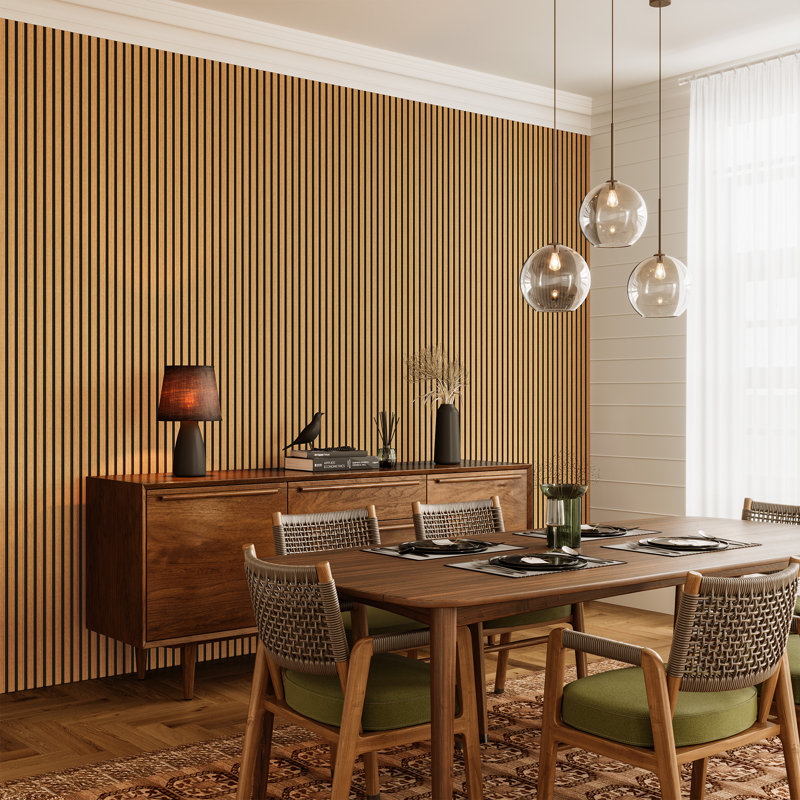 2 PCS 94"L x 24"W Acoustic Slat Wall Panels, Eco-Wood Look for Home/Office Wall & Ceiling (31.34 sq. ft.), America Oak