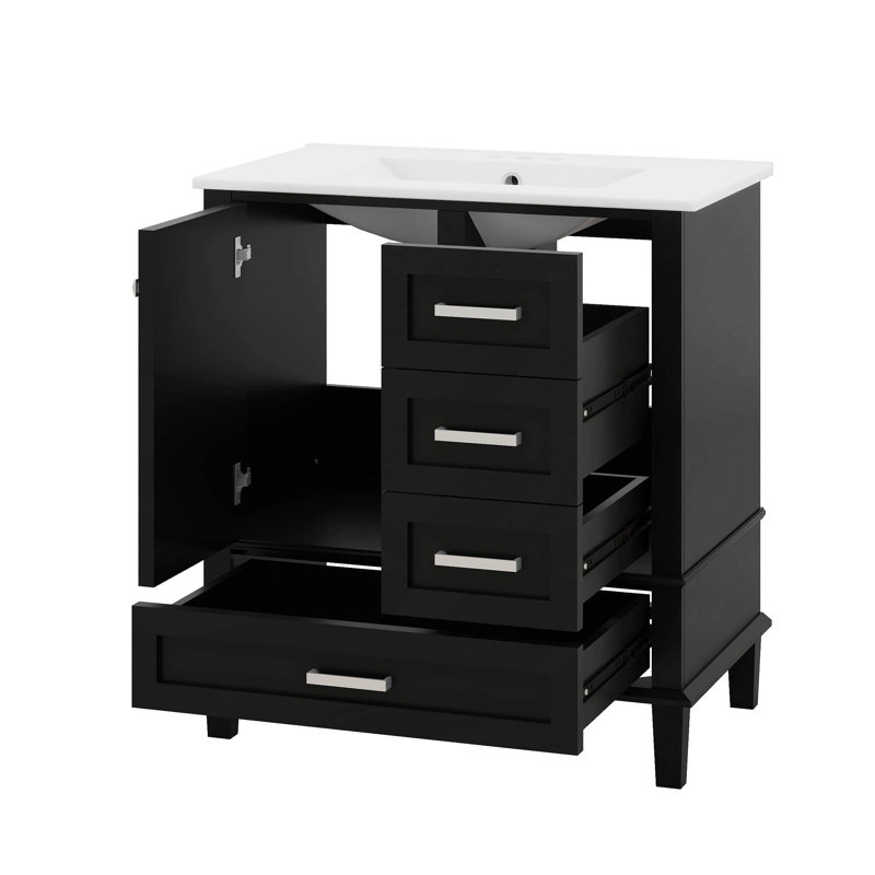 Ensemble de meuble-lavabo 30 "avec comptoir de lavabo, lavabo en céramique encastré avec porte à fermeture douce et 3 tiroirs