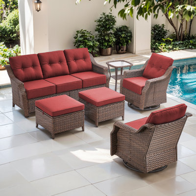 Acton 6-Piece Wicker Outdoor Seating Group with 6" Thick Cushions