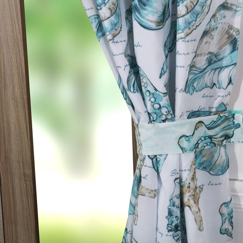 Cruz Semi Sheer Curtain Pair, Teal/White