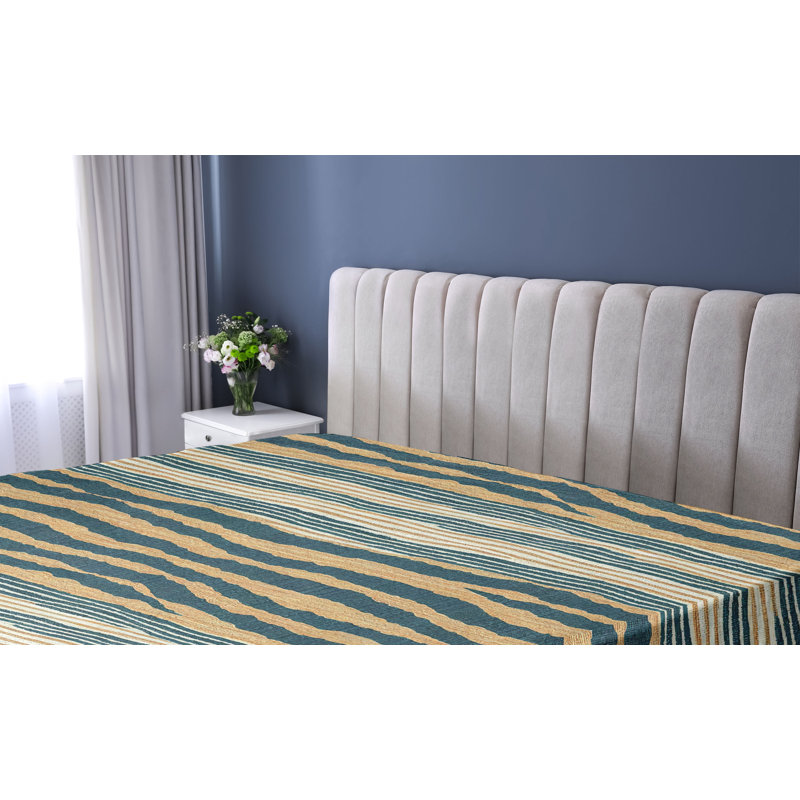 Drap-housse à motif floral Ambesonne, Drap-housse de taille simple, Bleu sarcelle foncé, sable, brun / rayé