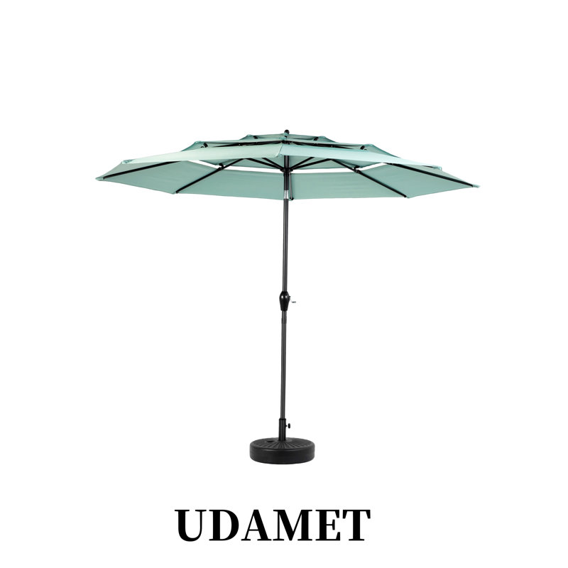Parasol à inclinaison automatique à 3 niveaux 10 pi, structure en aluminium, poignée à manivelle, pavillon en polyester, ajustement facile (base non incluse)
