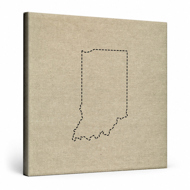 Indiana State Outline - art mural carré sur toile, 8" W x 8" H