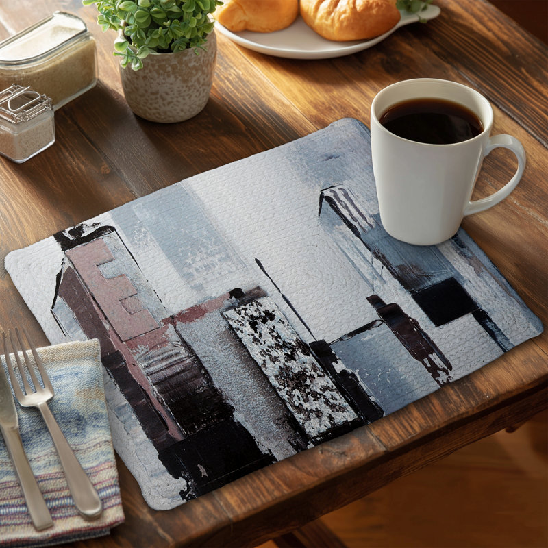 Gray Abstract Building Shapes Braided Polyester Placemat
