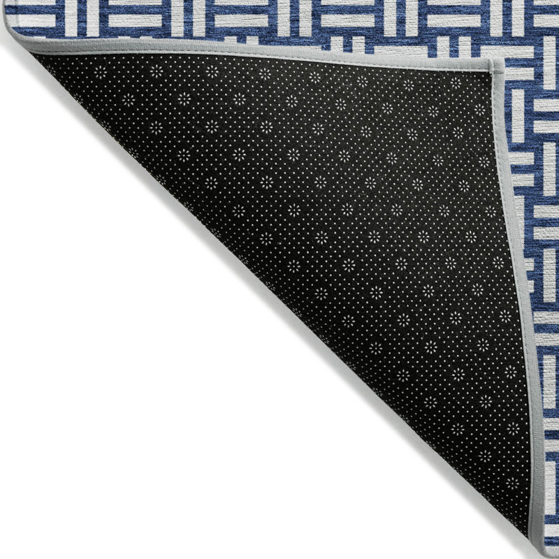Tapis d'intérieur / extérieur géométrique lavable 8 pi x 10 pi bleu marine