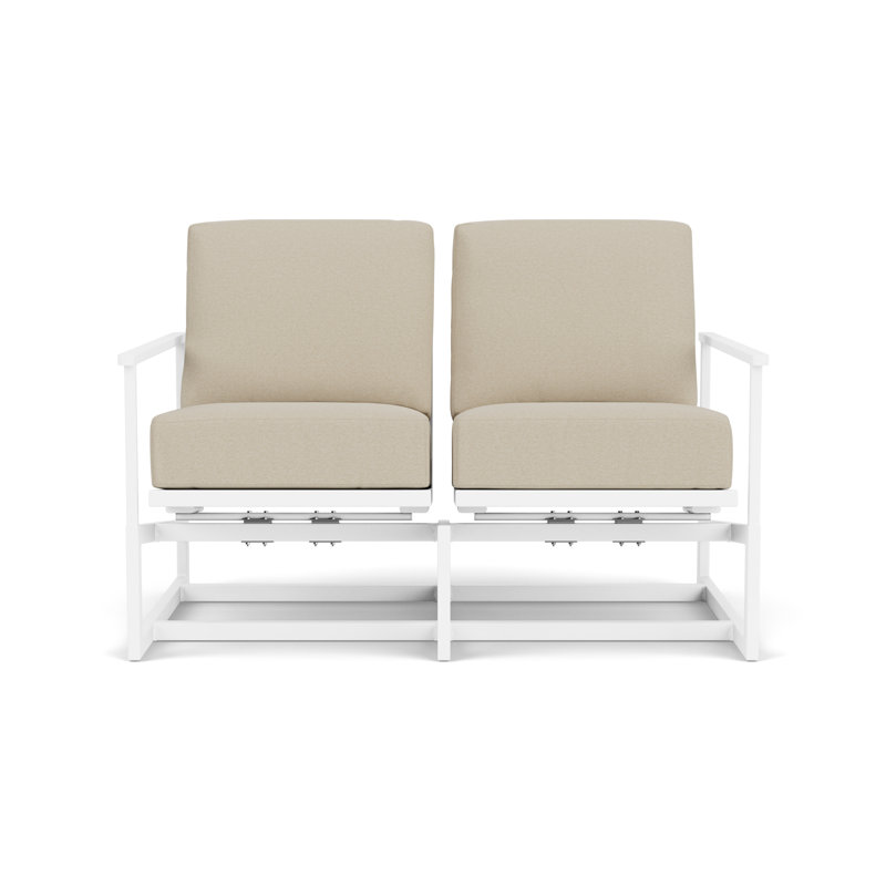 Outdoor Summit Rocker Bench with Cushions, Mink, Rumba Straw, Matte White